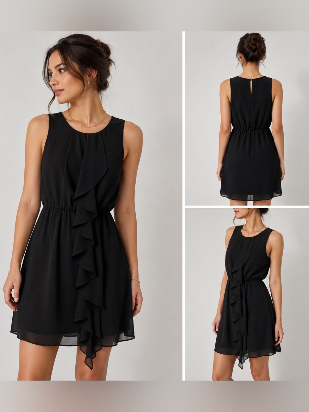 H&M Black Ruffle Mini Dress size 8